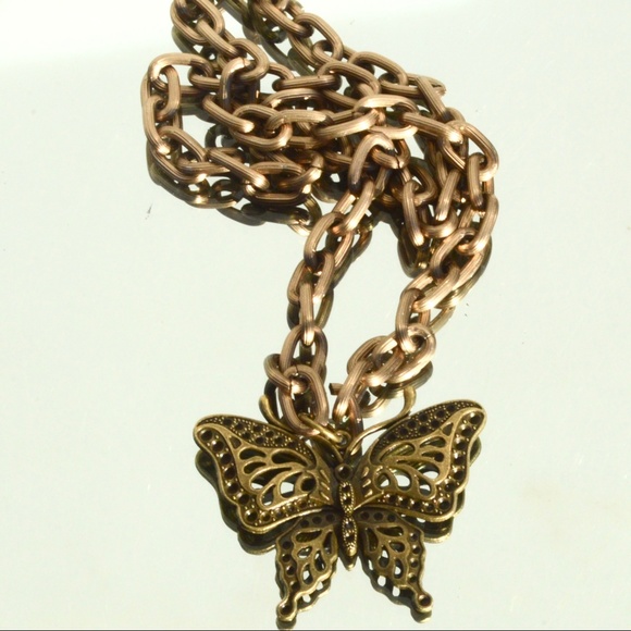 Bulky Chain Butterfly Brass Chain Necklace Pendant - Picture 7 of 7